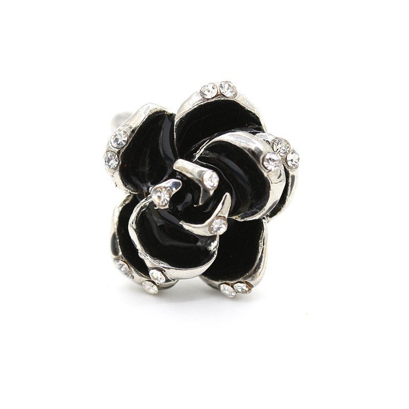 Кольцо "Черная роза" цвет серебряный