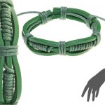 Зеленый браслет из кожи и шнура