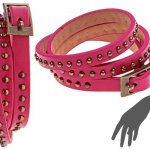 Кожаный браслет - ремешок с заклепками розовый