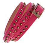 Кожаный браслет - ремешок с заклепками розовый