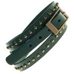 Кожаный браслет - ремешок с заклепками зеленый