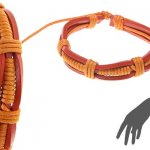 Оранжевый браслет из кожи и шнура